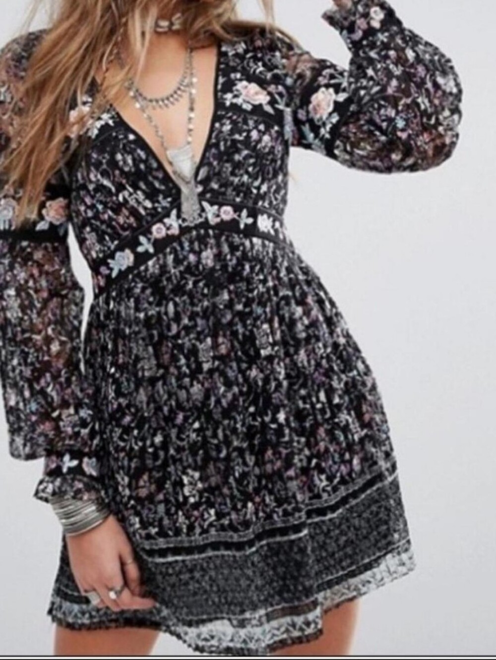 Free People Cherry Blossom Embroidered Lace Mini Dress Like New Boho Size 4